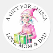 メリークリスマス |ヴィンテージ水彩小妖精や小人 ラウンドシール (正面)