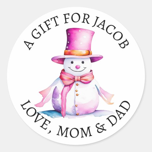 メリークリスマス |ヴィンテージ水彩雪だるま ラウンドシール (正面)