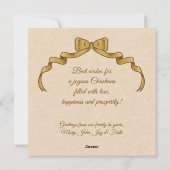 メリークリスマス ヴィンテージ ゴールド リボン シーズンカード (裏面)