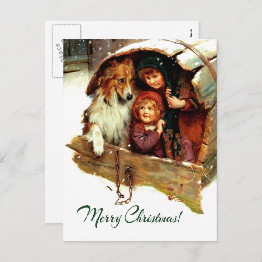 メリークリスマス.ヴィンテージ シーズンポストカード (正面/裏面)