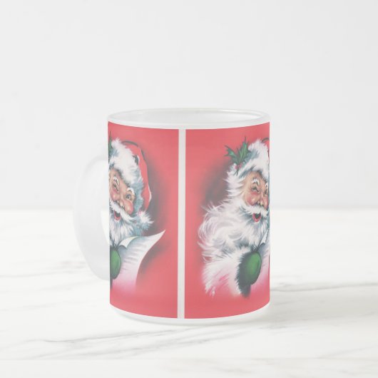 メリークリスマス,ヴィンテージ,レトロ,サンタクロース,ハッピーサ フロストグラスマグカップ (正面左)