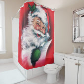 メリークリスマス，ヴィンテージ，レトロ，サンタクロース，ハッピーSa シャワーカーテン (インサイチュ)