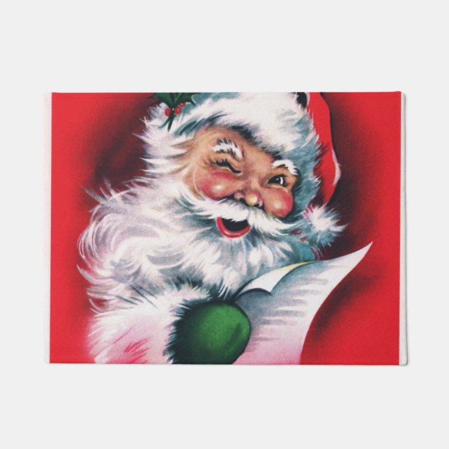 メリークリスマス，ヴィンテージ，レトロ，サンタクロース，ハッピーSa ドアマット (正面)