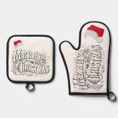 メリークリスマス – ヴィンテージ, Santa Hat | 鍋つかみ&鍋敷きセット (正面)