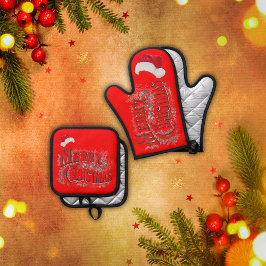 メリークリスマス – ヴィンテージ, Santa Hat | 鍋つかみ&鍋敷きセット