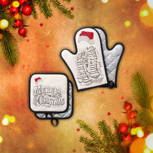 メリークリスマス – ヴィンテージ, Santa Hat | 鍋つかみ&鍋敷きセット