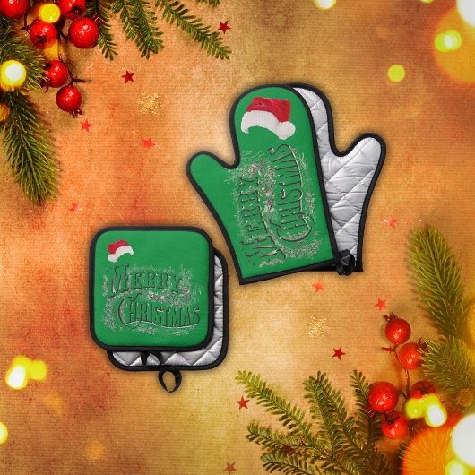 メリークリスマス – ヴィンテージ, Santa Hat | 鍋つかみ&鍋敷きセット