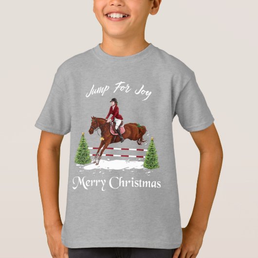 メリークリスマス、乗馬の英国の跳躍の馬 Tシャツ (正面)