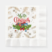 メリークリスマス、休日デザイン、 縁ありランチョンナプキン (正面)