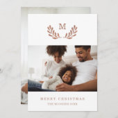 メリークリスマス |写真とバラのフェイク金ゴールドリース シーズンカード (正面/裏面)