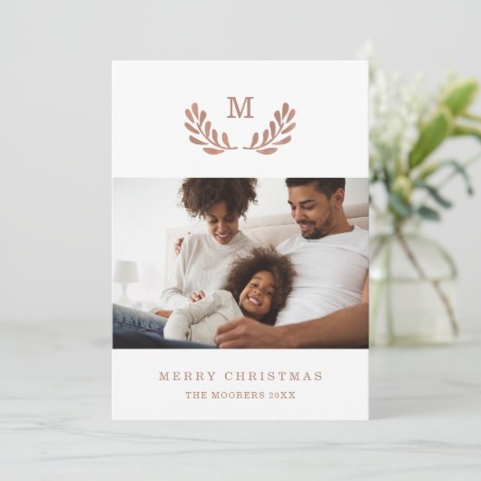 メリークリスマス |写真とバラのフェイク金ゴールドリース シーズンカード (スタンド正面)