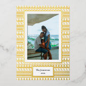 メリークリスマス!写真と家族の名前と年 箔シーズンカード (正面)