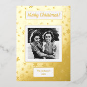 メリークリスマス!写真と家族の名前と年  箔シーズンカード (正面)