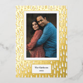 メリークリスマス!写真と家族の名前と年 箔シーズンカード (正面)