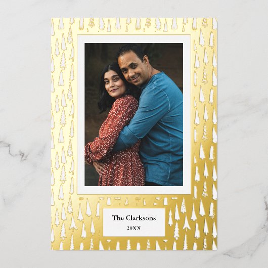 メリークリスマス!写真と家族の名前と年 箔シーズンカード (正面)