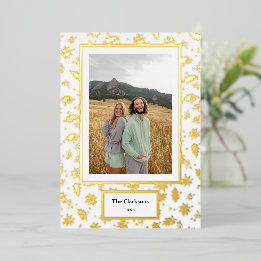 メリークリスマス!写真と家族の名前と年 箔シーズンカード