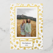 メリークリスマス!写真と家族の名前と年 箔シーズンカード (正面)