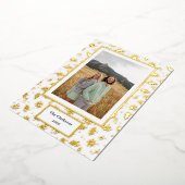 メリークリスマス!写真と家族の名前と年 箔シーズンカード (回転した状態)