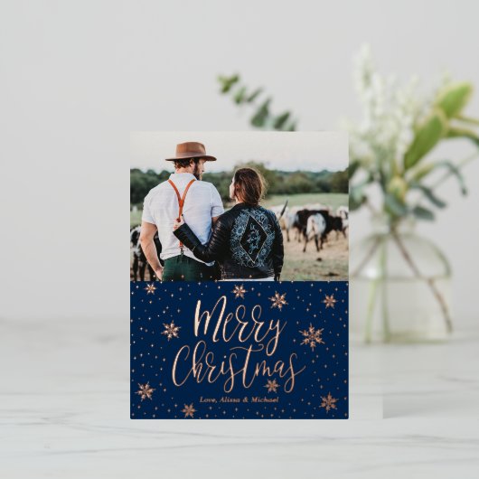 メリークリスマス |写真の休日の挨拶 箔シーズンポストカード (立ち正面)