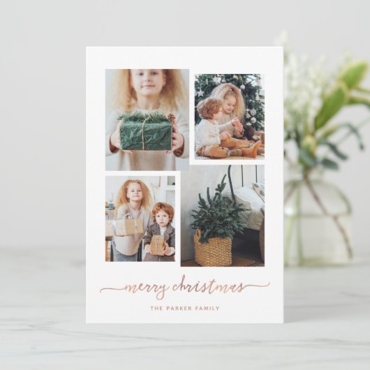 メリークリスマス |写真モダンコラージュ4枚 シーズンカード (スタンド正面)