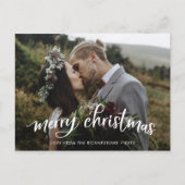 メリークリスマス | 写真モダン付き白いスクリプト シーズンポストカード (正面)
