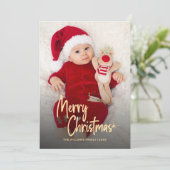 メリークリスマス 写真入り カスタム筆記体 シーズンカード (スタンド正面)