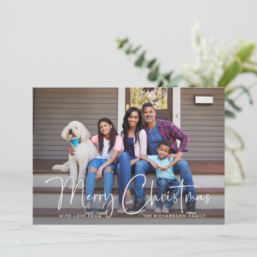 メリークリスマス |写真数々ののシンプルスクリプト シーズンカード (スタンド正面)