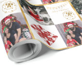 メリークリスマス – 写真金ゴールドと赤オーナメント ラッピングペーパー (ロールコーナー)