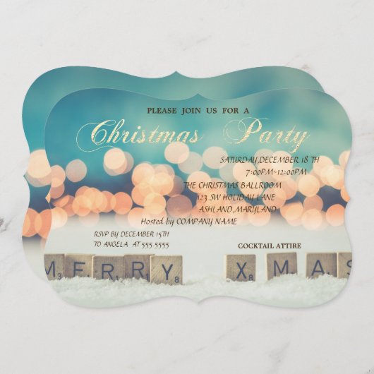 メリークリスマス、《写真》ぼけ味、企業のクリスマスパーティー 招待状 (正面/裏面)
