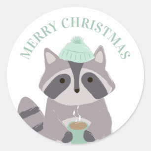 メリークリスマス.冬のおもしろいアライグマ。かわいい動物 ラウンドシール