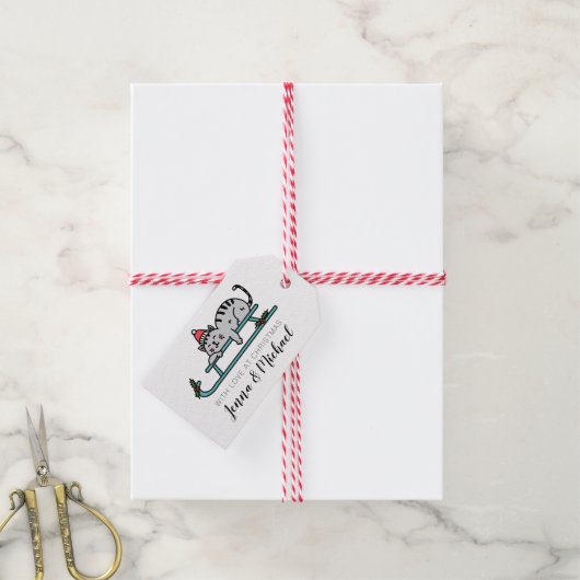 メリークリスマス |冬のそり猫 ギフトタグ (より糸付き)