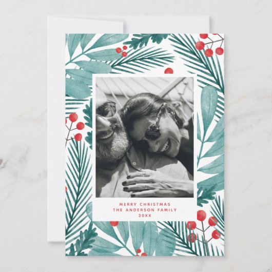 メリークリスマス.冬のフローラと松の写真 シーズンカード (正面)