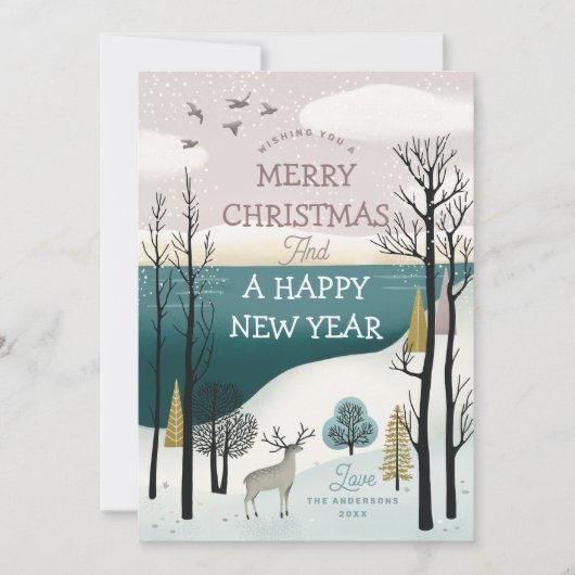 メリークリスマス.冬の森林地帯の北欧の風景 シーズンカード (正面)