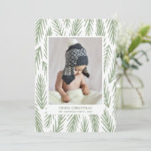 メリークリスマス.冬の緑の松のパターン写真 シーズンカード (スタンド正面)