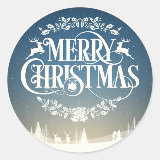 メリークリスマス 冬の雪景色 ラウンドシール (正面)