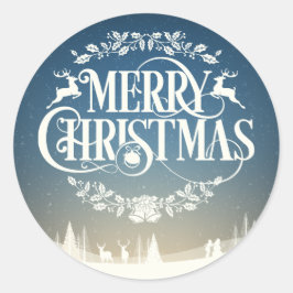 メリークリスマス 冬の雪景色 ラウンドシール