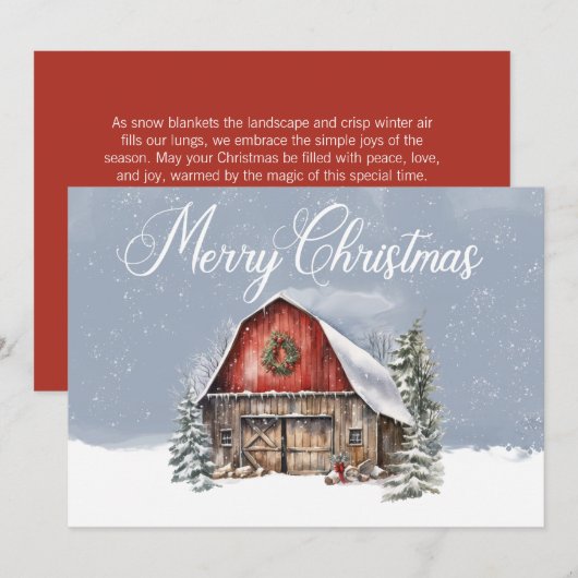 メリークリスマス 冬の雪 ファームバーン シーズンカード (正面/裏面)