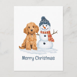 メリークリスマス 冬 ゴールデンドゥードル 犬 雪だるま ポストカード
