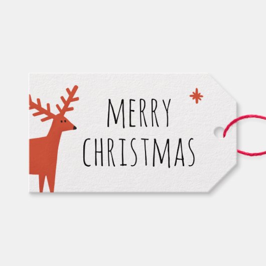 メリークリスマス | 北欧スタイルの森の赤いトナカイ ギフトタグ (正面(横))