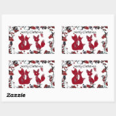メリークリスマス 北欧風の赤いキツネの家族 装飾 長方形シール (シート)