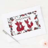 メリークリスマス 北欧風の赤いキツネの家族 装飾 長方形シール (封筒)