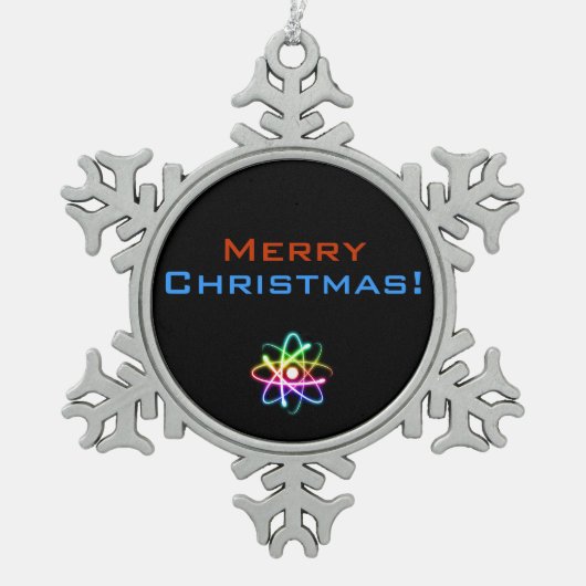 メリークリスマス|原子のクリスマス スノーフレークピューターオーナメント (正面)