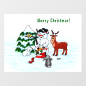 メリークリスマス!友達と一緒の雪だるま ウィンドウサイン (シート)