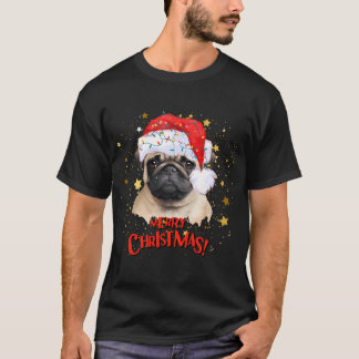 メリークリスマス 可愛いパグ Tシャツ