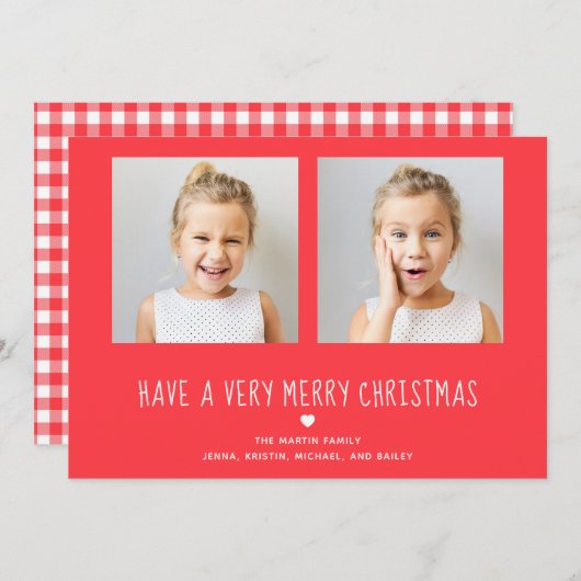 メリークリスマス | 可愛赤と白い写真 シーズンカード (正面/裏面)