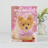 メリークリスマス&名前、かわいい犬またはあなたの写真 招待状 (スタンド正面)