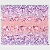 メリークリスマス，名前，明るい赤紫色スクリプト，グリッター ラッピングペーパー (フラット)