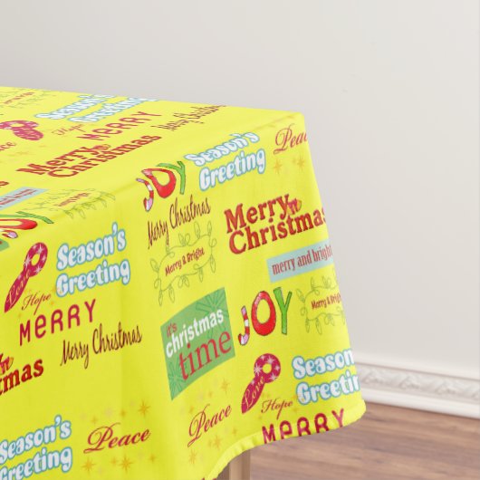 メリークリスマス，喜び，季節のごあいさつ，黄 テーブルクロス (インサイチュ)