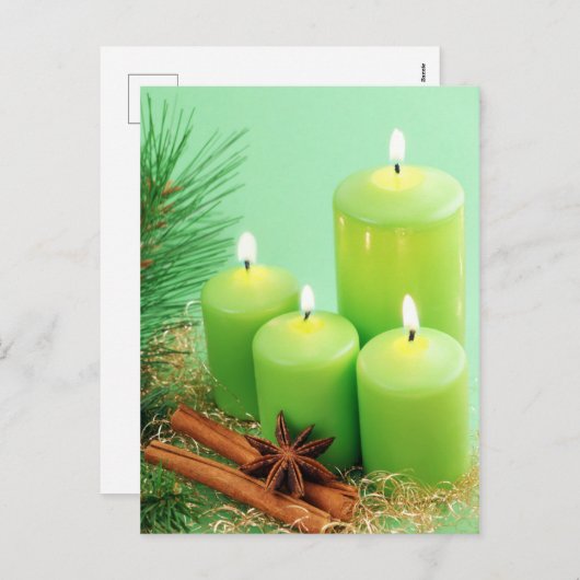 メリークリスマス - 四日目のアドベントのろうそく シーズンポストカード (正面/裏面)