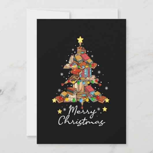 メリークリスマス 図書館の木 本を読むのが好きなリーさん 招待状 (正面)